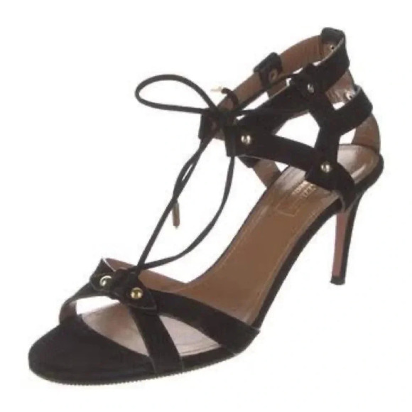 Aquazzura Black Suede Gladiator Heel Sandal | size 37 | EUC - Picture 1 of 7